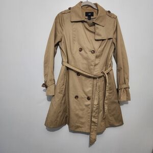 H&M Size 8 Tan Trench Coat Belted Mid Length Classic Camel Overcoat Medium